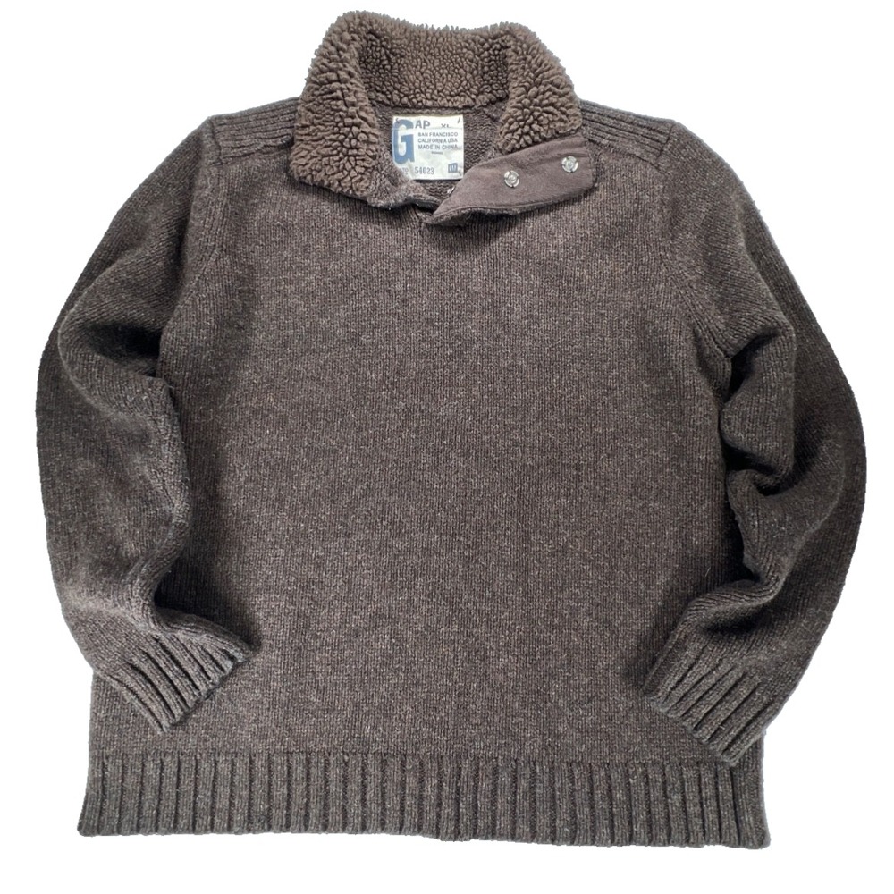 GAP Sweater Mens XL 1/4 Zip Wool Blend Knit Chocolate Brown VTG 90s Y2K Pullover
